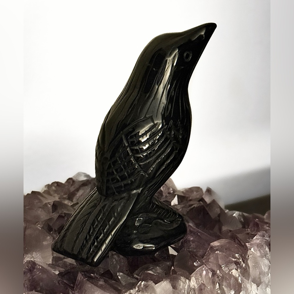NEW AAA Grade Premium Black Obsidian Crystal Crow Bird - Picture 3 of 4